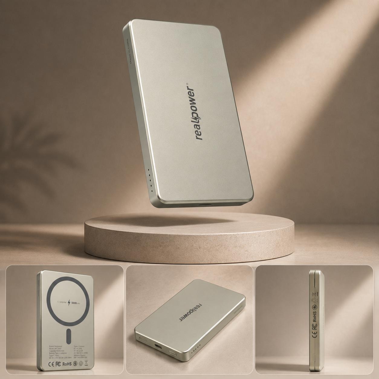R Mag Air 5000mAh MagSafe Power Bank – 20W Fast Charging with Charging Cable | Aluminum Gray