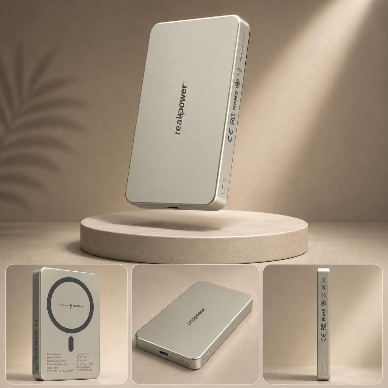10,000mAh MagSafe Magnetic Power Bank – 20W Fast Charging | Natural Titanium with Protective Case & Cable Set