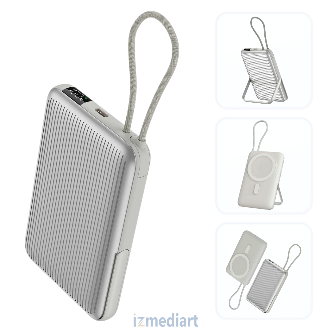 10,000mAh 22.5W MagSafe Wireless Power Bank with Built-in USB-C Cable & Stand
