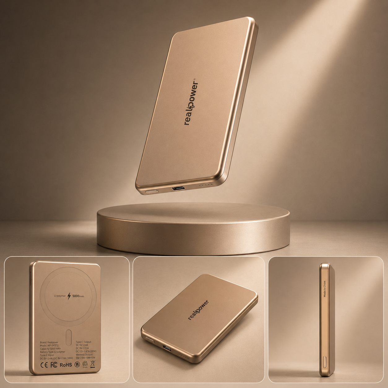 R Mag Slim 5000mAh MagSafe Power Bank – 20W Fast Charging with Charging Cable | Desert Titanium