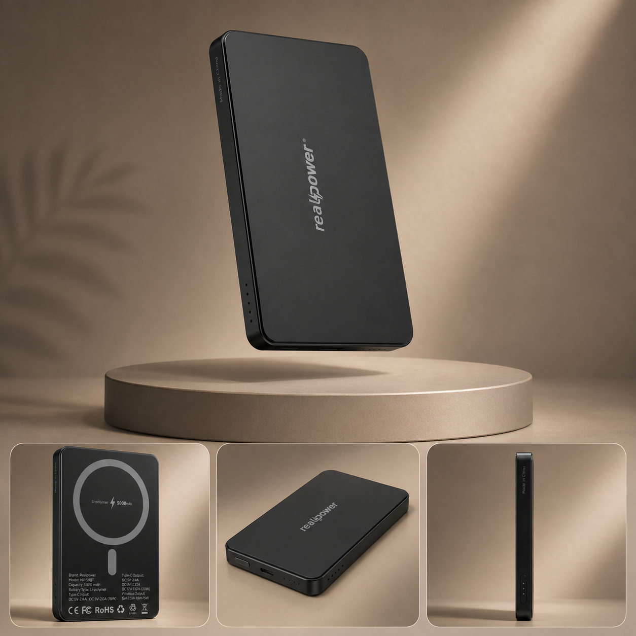 R Mag Air 5000mAh MagSafe Power Bank – 20W Fast Charging with Charging Cable | Blackk
