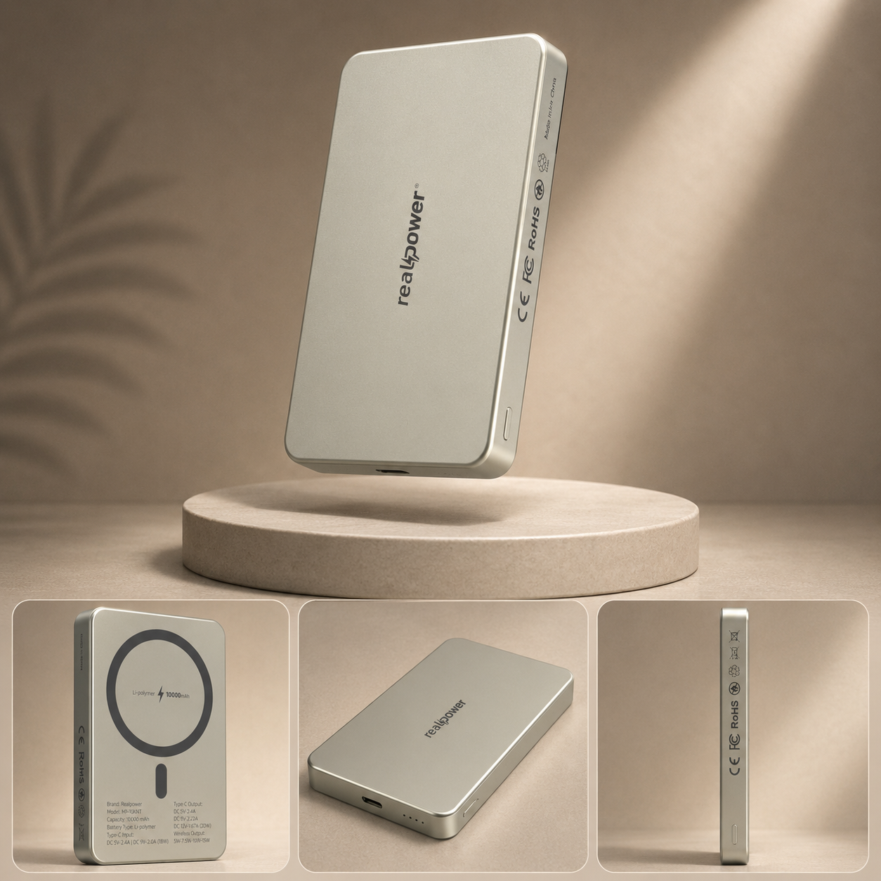 10,000mAh MagSafe Magnetic Power Bank – 20W Fast Charging | Natural Titanium with Protective Case & Cable Set