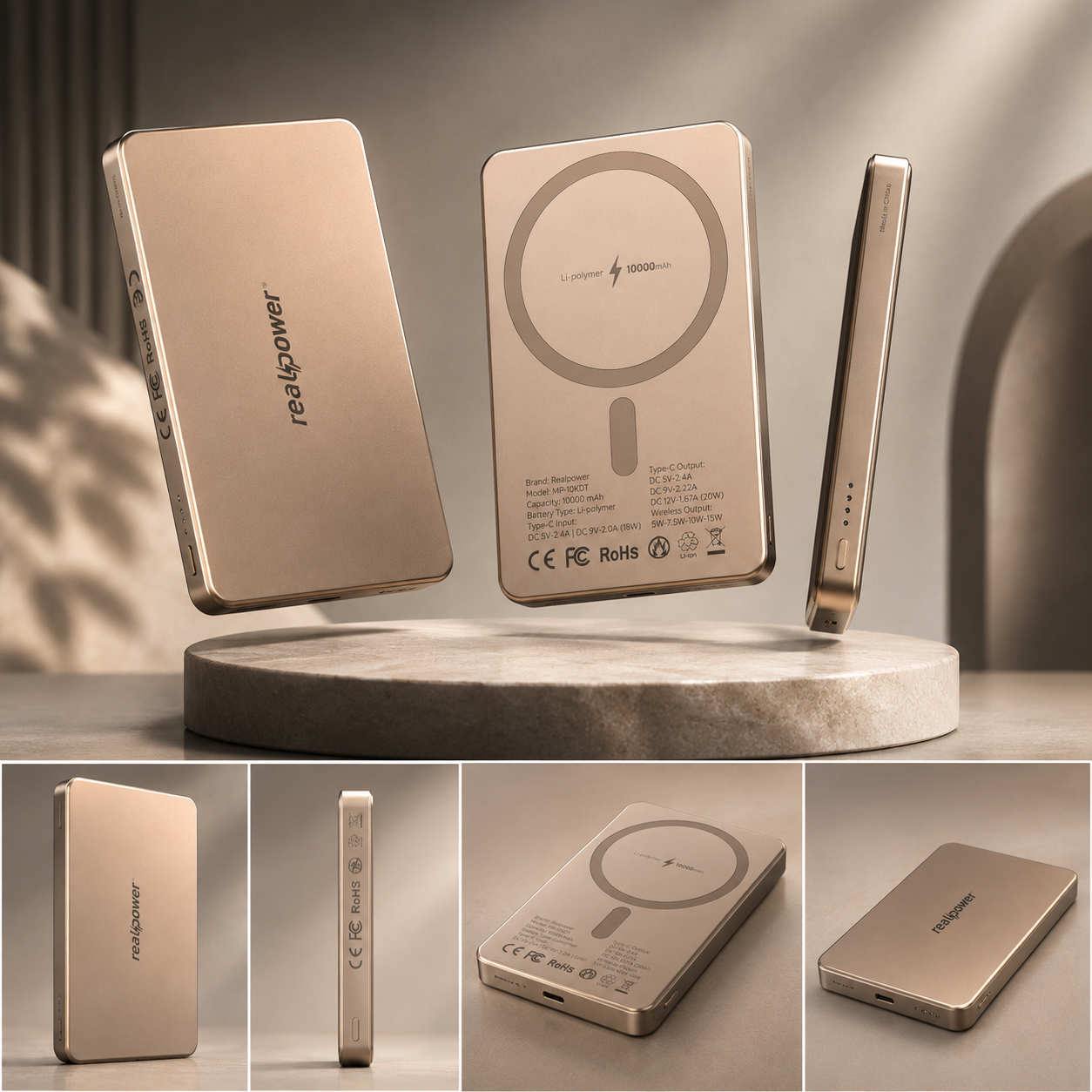 10,000mAh MagSafe Magnetic Power Bank – 20W Fast Charging | Natural Titanium with Protective Case & Cable Set