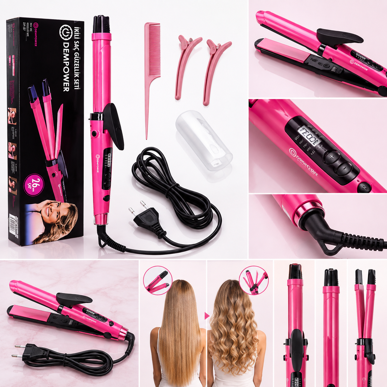 Hair Straightener & Styling Iron – Pink Ceramic Hair Styler
